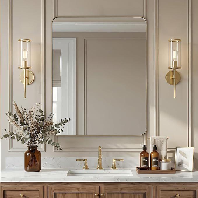 ANDY STAR Gold Bathroom Mirrors for Over Sink, 24x30 Inch Brushed Gold Wall Mirror, Rectangular Metal Framed Vanity Mirror -Modern Clean Design with Superior Stainless Steel Frame