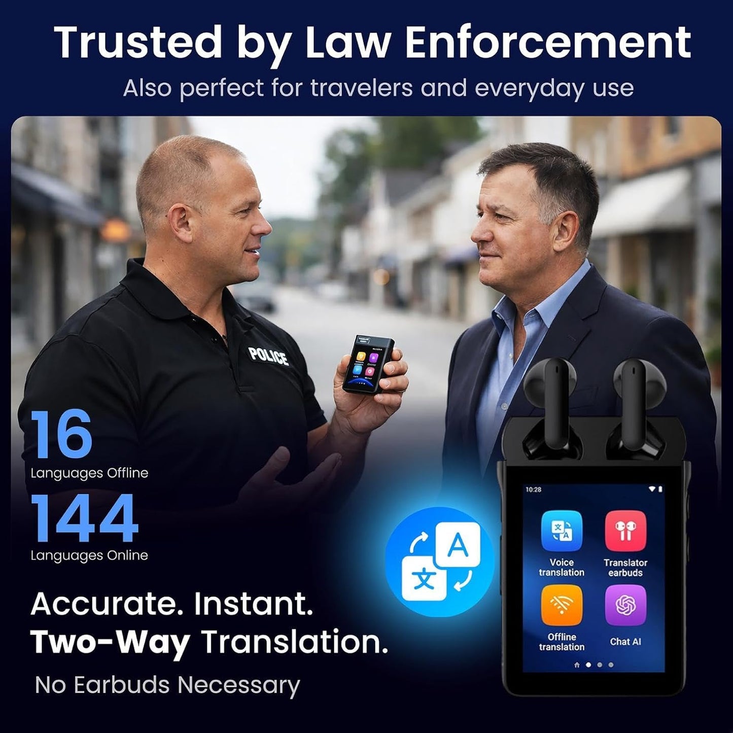 V2 AI Translator Device - Real-Time Two-Way Voice & Camera Translation | 144 Languages | Built-In ChatGPT