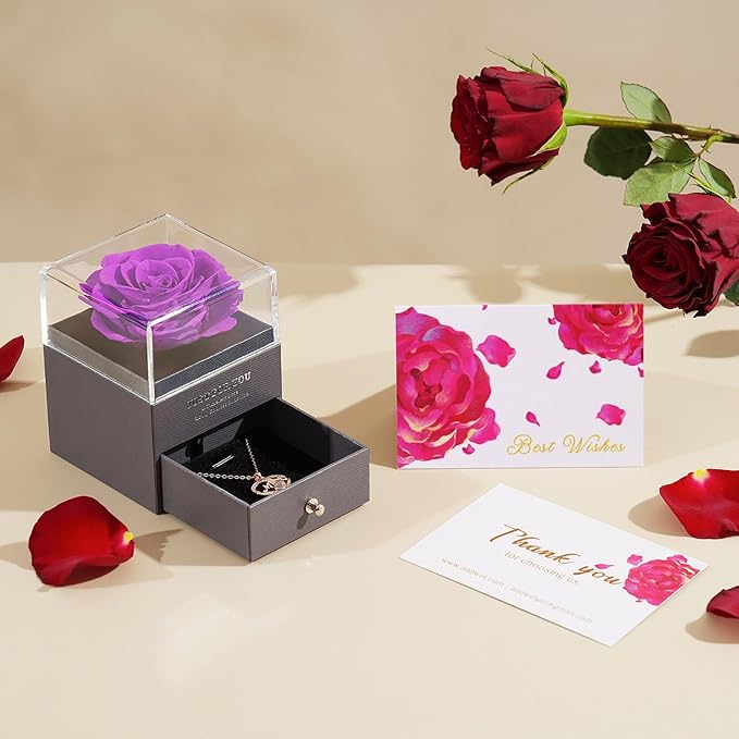 ADDWel Rose Gifts for Mom from Daughter and Son - Real Preserved Rose with Mothers Day Necklace, Meaningful You are My Sunshine Music Box for Women, I Love You Mom Gifts for Birthday or Mother's Day