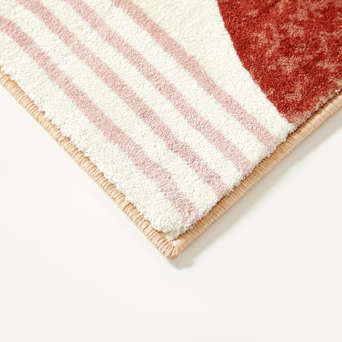RoomTalks Mid Century Modern Washable Rug, Boho Cute Aesthetic 4x6 Area Rugs for Bedroom Dining Living Room Kitchen, Abstract Tropical Leaves Non Slip Thin Indoor Entryway Rug Accent Floor Carpet