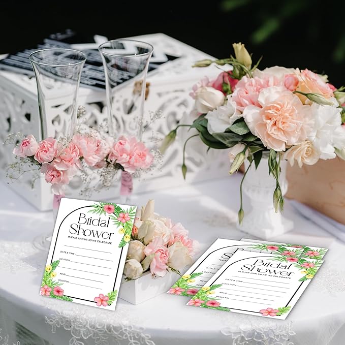 25 Set Hawaiian Bridal Shower Party Invitations with Envelopes, Summer Tropical Wedding Bridal Shower Party Supplies Invitation Cards-A09