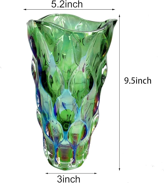9.5" High Thickened Green Glass Flower Vase for Home Decor, Dining Wedding Table Office Holiday Party Centerpiece Decoration
