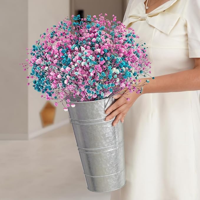 Notakia 12 Inch Large Galvanized Metal Vases Farmhouse French Flower Bucket Vases for Cut Flowers for Home Decor and Wedding Table Centerpiece Decorations (Large Silver Set of 4)
