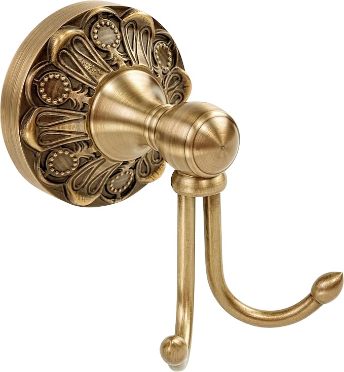 Antiuqe Brass Towel Hook, Brass Bathroom Robe Hook, Rustic Double Towel Hooks Bath Farmhouse Coat Clothes Hook Wall Mounted for Bathroom Kitchen Storage Vintage
