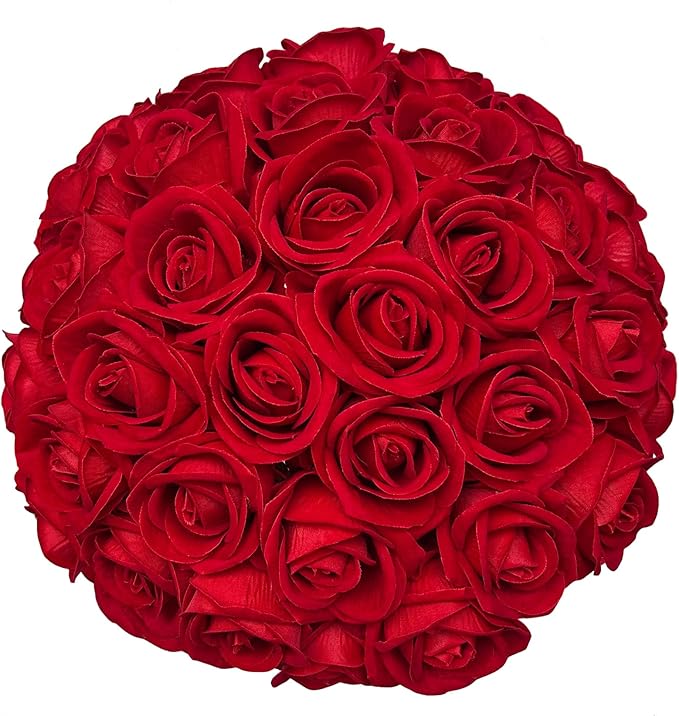 FagusHome 30 Pcs Silk Rose Artificial Flowers Roses Bulk Bouquet Fake Flowers Rose Heads with Stems for Home Wedding Decor (Red)