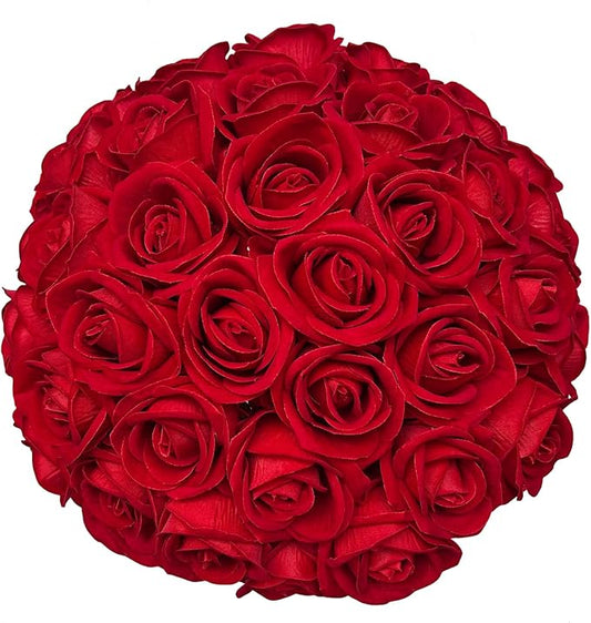 FagusHome 30 Pcs Silk Rose Artificial Flowers Roses Bulk Bouquet Fake Flowers Rose Heads with Stems for Home Wedding Decor (Red)