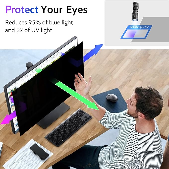 Peslv Computer Privacy Screen 23 Inch for 16:9 Widescreen Monitor, Removable 23inch Anti Blue Light Anti Glare Monitor Privacy Filter Shield