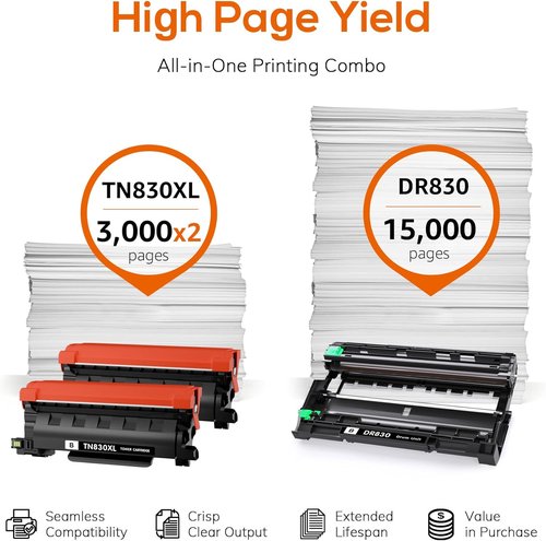 Brother TN830XL Toner & DR830 Drum Unit Replacement - High Yield for HL-L2460DW, MFC-L2820DW, DCP-L2640DW (2 Toner, 1 Drum)
