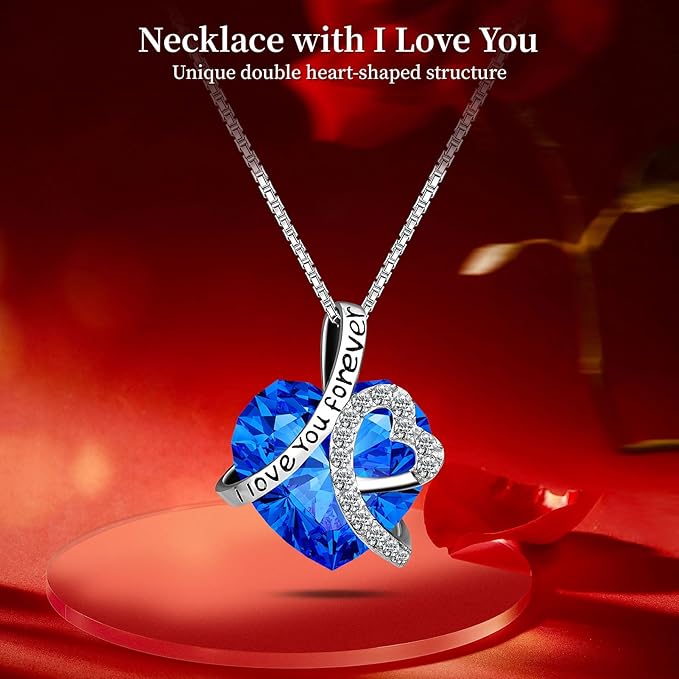 Preserved Blue Real Rose with Heart Necklace -Eternal Flowers Rose Birthday Gifts for Women Wife Mom Girlfriend Grandma Gifts Idea on Christmas Valentines Mothers Day for Her-Blue
