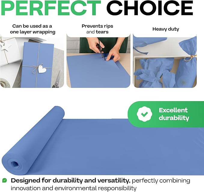36" x 1200" (100 ft) Blue Kraft Paper Roll, Pack of 2 - USA-Made Quality Craft Paper for Gift Wrapping, Kids' Arts & Crafts, School Projects - 100% Recycled, 50 lb Natural Material by IDL Packaging