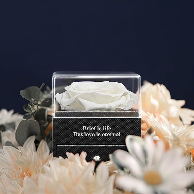 for Mom Wife Women Preserved Real Rose with I Love You Necklace in 100 Language for Her Girlfriend, White Eternal Rose Flower Gifts for Valentine's Day Birthday Anniversary