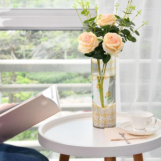 Vase Plastic Vase Elegant Cylinder Flower Vase Shatterproof Decorative Centerpiece for Home Table Office Weddings Events (11.8 x 3.9 in)