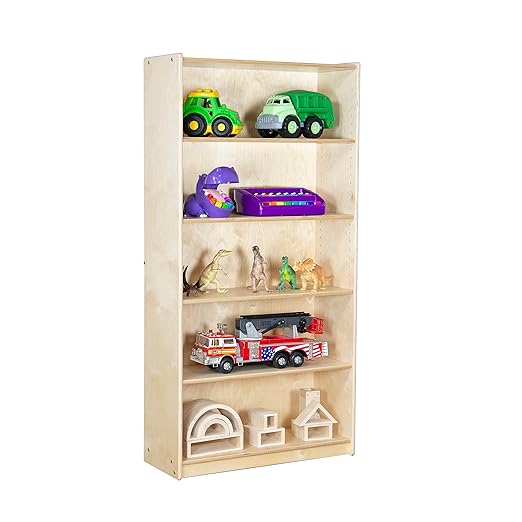 Contender Birch Streamline Storage Cabinet with 4 Adjustable Shelf, Hardwood Classroom and Home Organizer for Toys, Wooden Bookcase Display for Kids