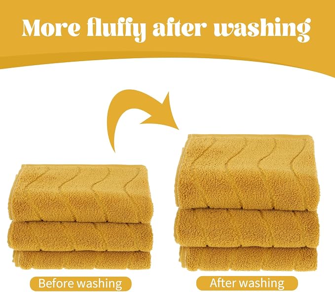 3 Pack Mustard Hand Towels Set, 100% Cotton Wavy Striped Jacquard Towels for Bathroom Kitchen 13.4 x 29.5 Inches (3 PCS Mustard)