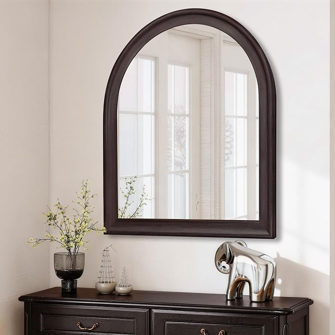 30x36 Inch Arched Wall Mirror, Rustic Black Walnut Arch Wall Mount Bathroom Mirrors with Tempered Glass for Entryway Bedroom Bathroom Living Room Farmhouse Boho Home Decor