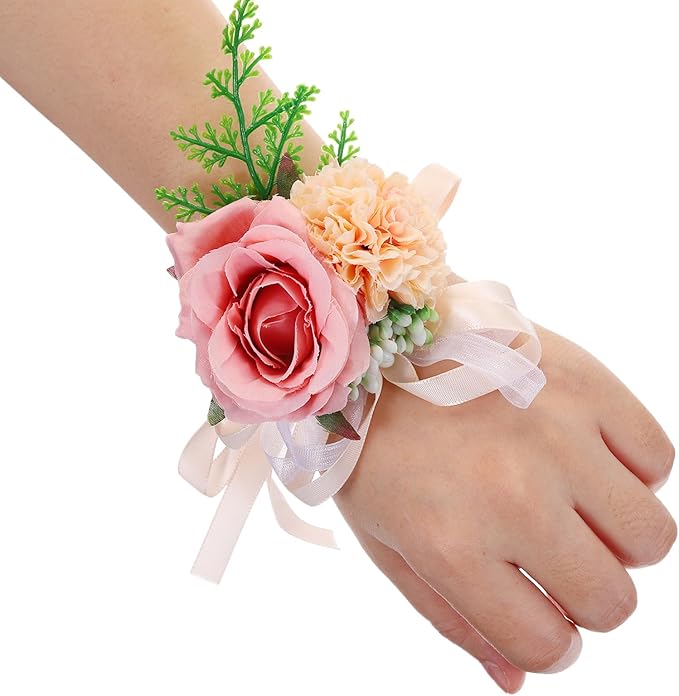 PATIKIL Artificial Wrist Corsage for Prom, Artificial Flower Wrist Corsages Band Rose Wrist Corsage Wristlet Hand Decor for Wedding Prom Party Accessory - 2 Pack (Dark Green)