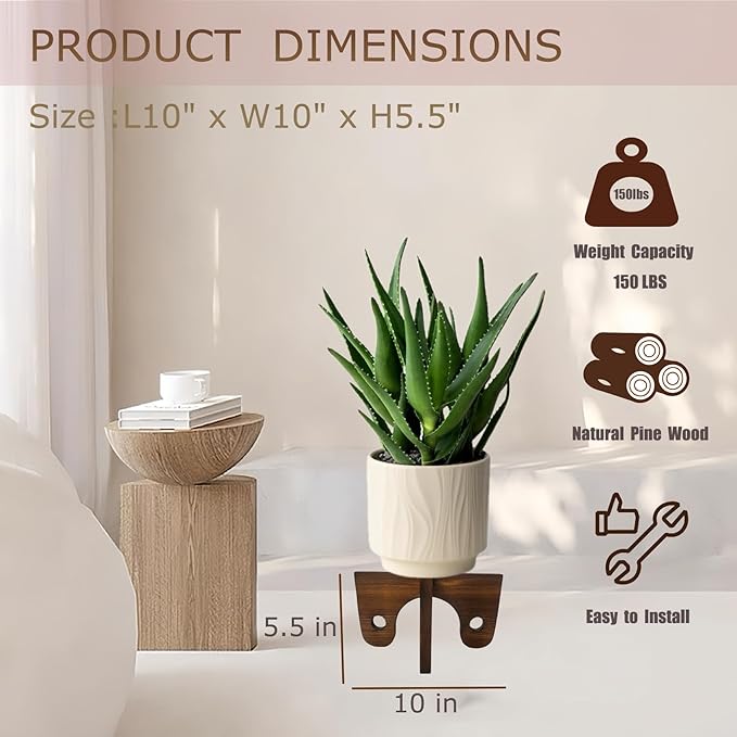 Modern Wood Plant Stand for Indoors, Mid Century Small Single Flower Pot Holder, Rustic Wooden Stool Riser for 4 to 11 Inch Pots, Walnut