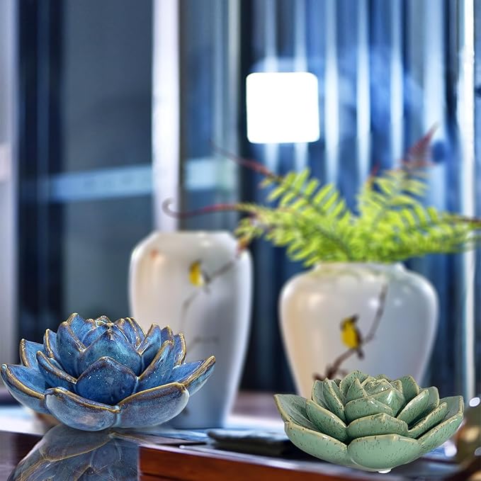 Ceramic Succulent Flowers Table Top with Stable Base, 3D Handmade Tablescape Decorative (Green)