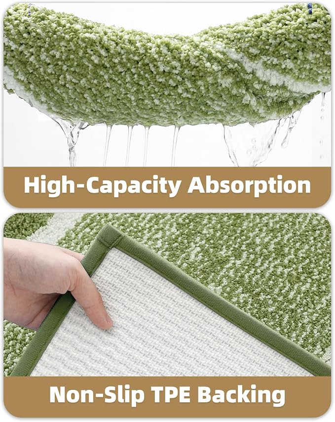 Color&Geometry Simple and Stylish Large Bath Mats for Bathroom Non Slip, 24"x32" Moss Green and Ivory Bathroom Rugs, Absorbent, Soft, Washable, Microfiber Bath Rug Shower Mat Outside Shower