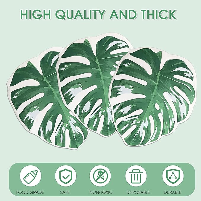 100Pcs Tropical Jungle Leaf Paper Napkins Disposable, Creative Palm Leaf Table Decorations Dinner Napkins for Hawaiian Luau Party Birthday Baby Shower Beach Wedding Summer Safari Theme Party 6.5x6.5In