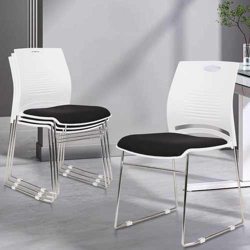 CLATINA Stacking Reception Guest Chair - Stackable Metal Base Chairs for Office & Events | White, 4 Pack