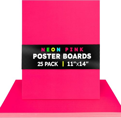 Hygloss Medium Poster Board - 25 Neon Pink 11x14 Colored Boards | 10 Pt. Thickness for Projects & Displays