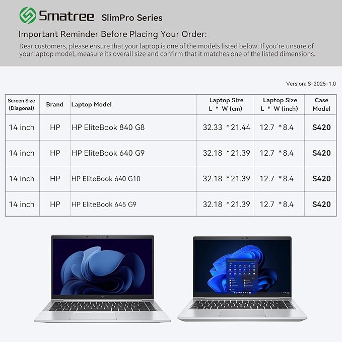 Smatree SlimPro Laptop Sleeve Case for 14 inch HP EliteBook 640 G10/G9, for 14 inch HP EliteBook 645 G9/840 G8, Laptop Case with Accessory Pocket, Patented Super-Corner Design, Light Grey (S420LG)