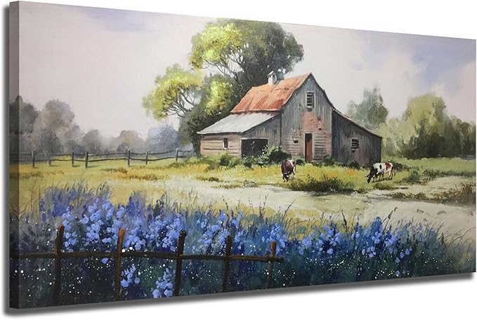 Ardemy Farmhouse Barn Canvas Wall Art for Living Room Extra Large Farm Cow Pictures Paintings Wall Decor Vintage Artwork Bedroom Dining Room Home Office, 58"x29"