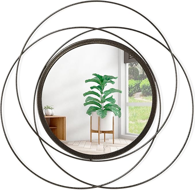 Circle Mirror for Wall with Iron Metal Wire Frame Wall-Mounted Mirror for Home Decor Living Room Bedroom Bathroom Entryway Large Brass 24" x 24"