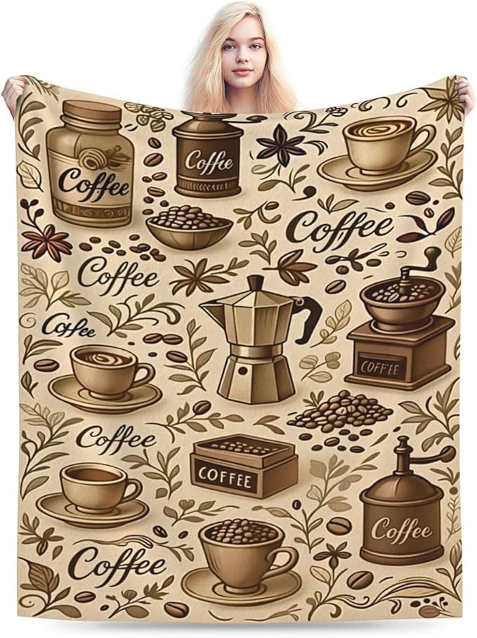 Coffee Blanket Cafe Throw Blanket Food Soft Cozy Fleece Fuzzy Stuffed Plush Flannel Gifts for Girls Women Boys Kids Adults 60"X80"