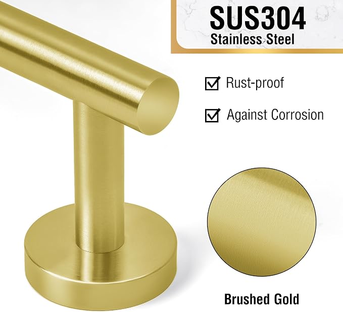 HITSLAM Gold 24 Inch Towel Bar for Bathroom, SUS304 Stainless Steel Bathroom Towel Rack Wall Mounted, Modern Home Decor Bath Towel Holder with Hardware Accessories (Total Length 25.7 Inch)