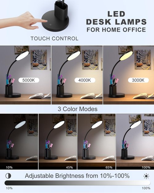 Sailstar LED Desk Lamp - 3 Lighting Modes, 800LM Eye-Caring Light with Touch Control & Pen Holder | Black