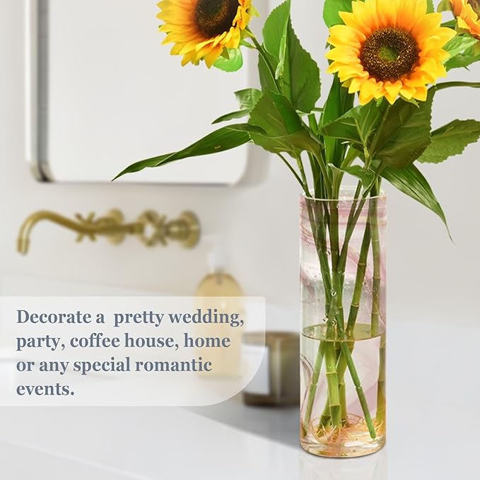 Vase Plastic Vase Elegant Cylinder Flower Vase Shatterproof Decorative Centerpiece for Home Table Office Weddings Events (11.8 x 3.9 in)
