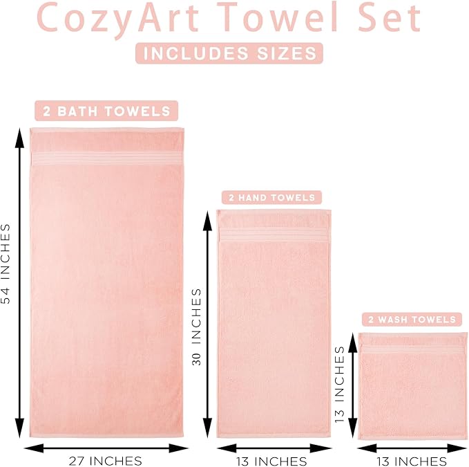 COZYART Pink Bathroom Towels Set, 100% Turkish Cotton Bath Towel Sets of 3 for Bathroom, Super Soft Highly Absorbent, 650 GSM Luxury Set with 1 Bath Towel, 1 Hand Towel, 1 Washcloths