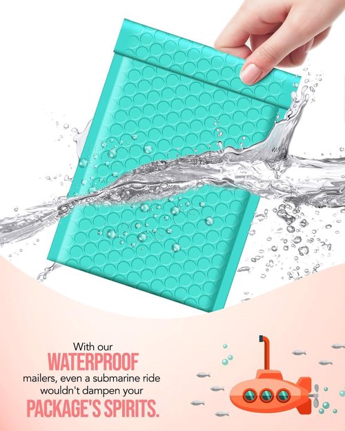 GSSUSA Teal Bubble Mailers - 8.5x12 Inches | 500 Pack of Padded Poly Envelopes for Secure Shipping
