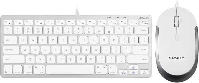 Macally Mini Wired Keyboard and a Quiet Wired Mouse, Office Essentials