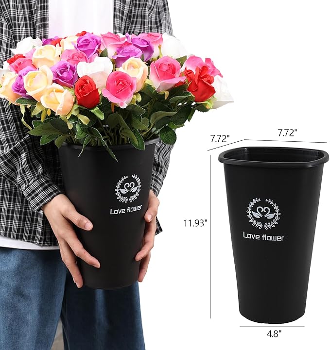 11.93 Inch Black Plastic Flower Buckets, 4 Pack Display Buckets for Home, Hotel, Flower Shop