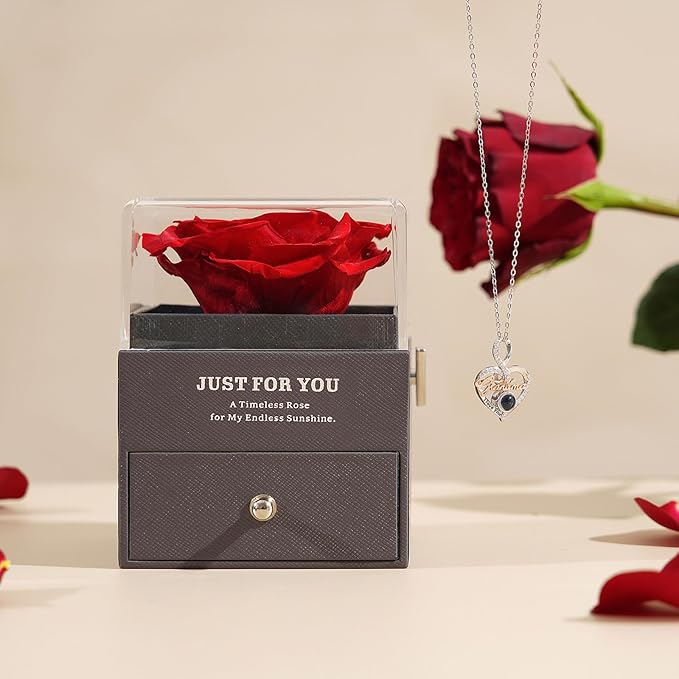 ADDWel Rose Gifts for Grandma Birthday, Unique Preserved Rose Music Box with Silver Grandma Necklace Gift for Grandmother Abuela Nana Bday Christmas Mother's Day from Grandkids, Grandmas Cute Presents