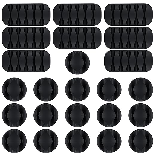 Cable Clips Cord Holder - 24 Pack Black Adhesive Cable Organizer for Desk, Car, Nightstand - Cord Management Clips for Phone Chargers, USB, Computer Cables