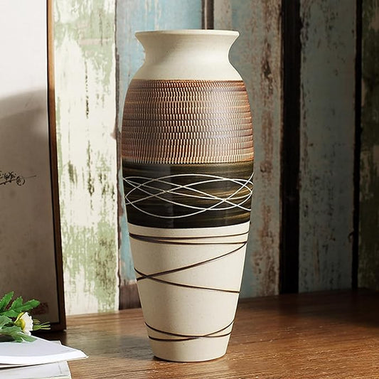 Ceramic Rustic Farmhouse Vase, 12.6" Large Vintage Flower vase for Home Decor, Tall Boho Textured Vases for Living Room, Table, Mantel, Shelf and Centerpieces Decor and Housewarming