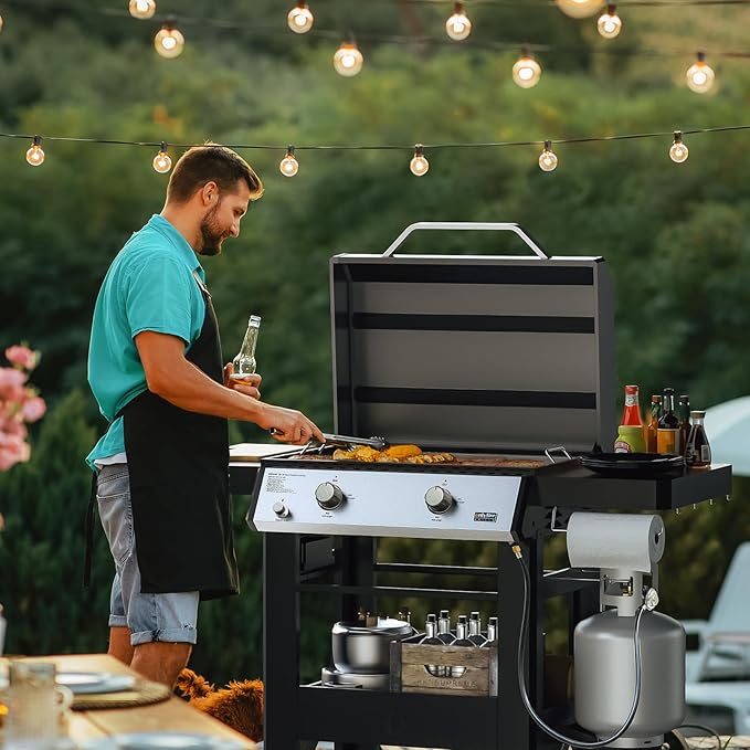 ONLYFIRE GRILLS Heavy Duty Propane Gas Griddle with Grill Cover, Premium 2-Burner Flat Top Gas Griddle with 518 sq.in Cooking Area, Foldable Side Tables, for Outdoor Patio Backyard BBQ Party, GS351