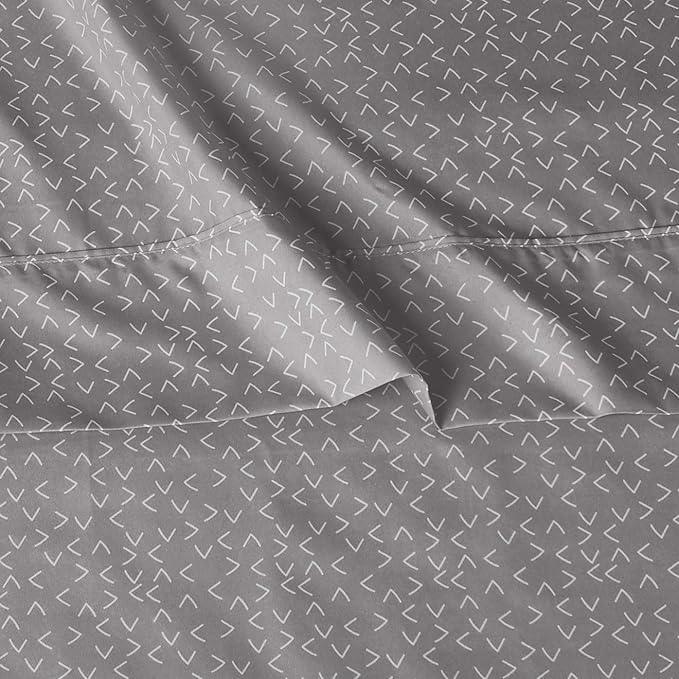 Amazon Basics Lightweight Super Soft Easy Care Wrinkle Free Microfiber 3 Piece Bed Sheet Set with 14-Inch Deep Pockets, Twin, Gray Arrows, Printed, Kids, Men & Women Bedding
