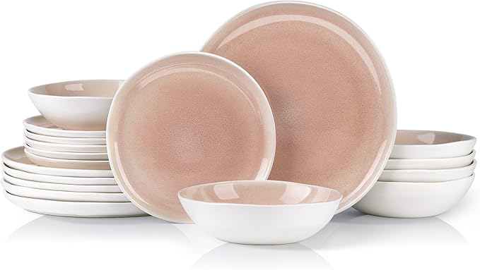 AmorArc Ceramic Dinnerware Sets,Handmade Reactive Glaze Stoneware Plates and Bowls Sets,Highly Scratch Resistant | Dishwasher & Microwave Safe Dishes Set,Service for 6 (18pc)