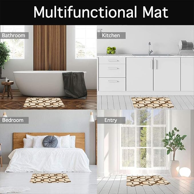 Mid Century Modern Bath Mat Abstract Atomic Geometric Retro 1950s Brown Bathroom Kitchen Toilet Rugs,18x30 Inch