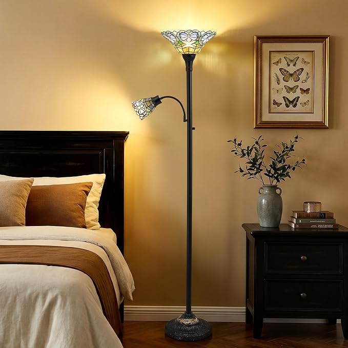 Luvkczc Tiffany Floor Lamp, Stained Glass Lamp Victorian Style with Adjustable Gooseneck Reading Lamp – 70" Tall Torchiere Floor Lamps for Living Room