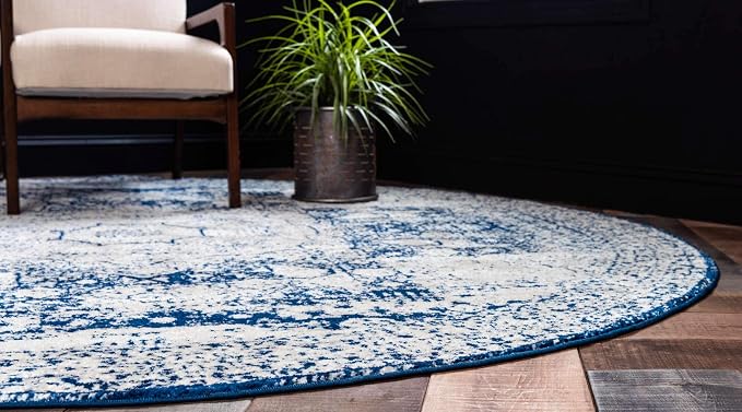 Unique Loom Bromley Collection Area Rug - Wells (5' 1" Round, Ivory and Blue/ Ivory)
