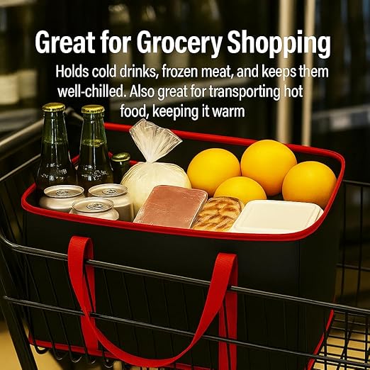musbus 2 Pack Jumbo Chillout Thermal Tote, Foldable Insulated & Reusable Food Delivery Bag for Groceries, Potlucks, Sundries & More Cooler Bag Insulated Grocery Bags Large Freezer Shopping