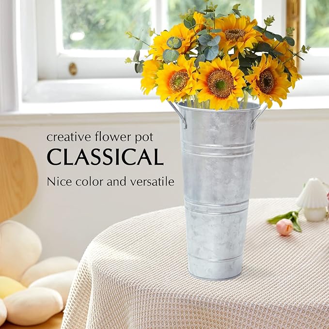 Notakia Galvanized Metal Vases Farmhouse French Flower Bucket Vases for Cut Flowers for Home Decor and Wedding Table Centerpiece Decorations (9.05in Silver 4Pcs)