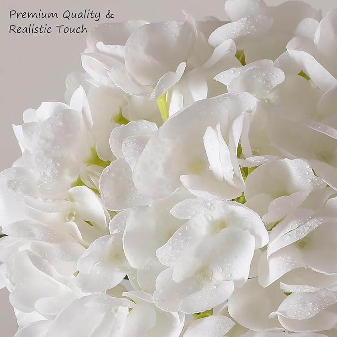 3Pcs Hydrangea Artificial Flowers, 22.44" Real Touch Latex Faux Hydrangea with Long Stems & Leaves for Home Office Decor or Wedding, Party, Centerpieces, Floral Arrangements (White)