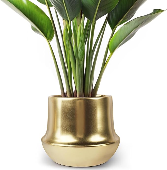 Gold Ceramic Planter Indoor Flower Pots Modern Decorative Large Plant Pot 7.1 inch Gold Brass Planter for All House Plants,Succulents,Flowers and Cactus
